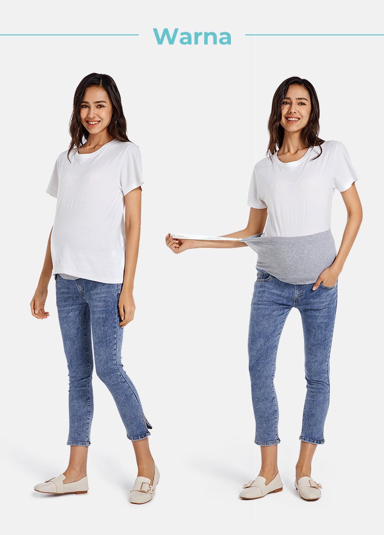 MOOIMOM Slim Middle Cut Maternity Jeans - Celana Jeans Hamil description image