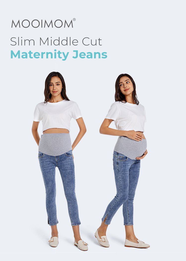 MOOIMOM Slim Middle Cut Maternity Jeans - Celana Jeans Hamil description image