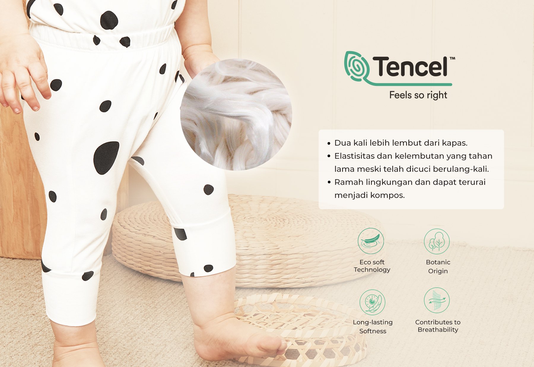 Nero Bianco Tencel™ Long Sleeve Pants - Baju Bayi description image