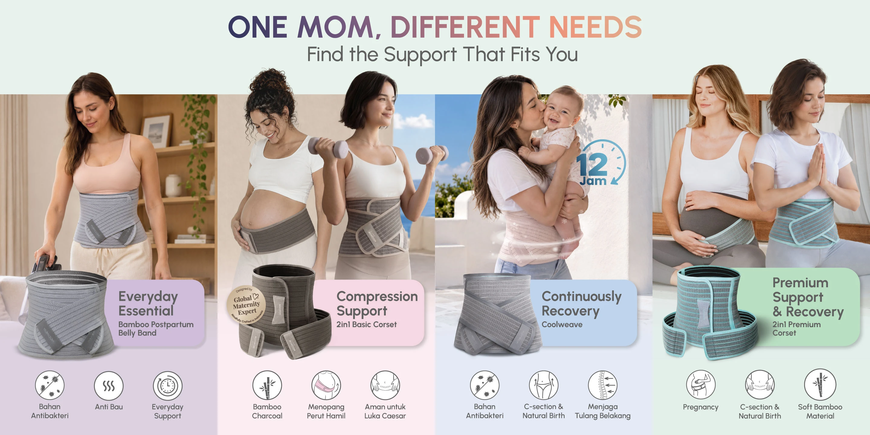 MOOIMOM Bamboo Postpartum Belly Band - Korset Setelah Melahirkan Caesar & Normal description image