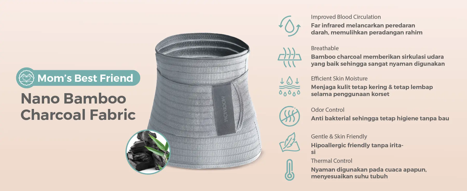 MOOIMOM Bamboo Postpartum Belly Band - Korset Setelah Melahirkan Caesar & Normal description image