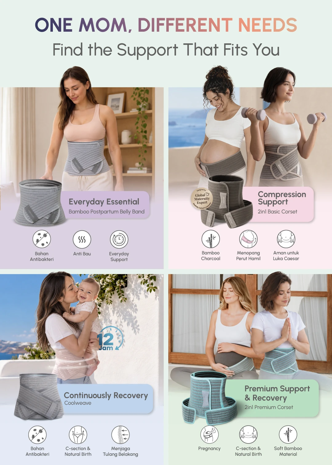 MOOIMOM Bamboo Postpartum Belly Band - Korset Setelah Melahirkan Caesar & Normal description image