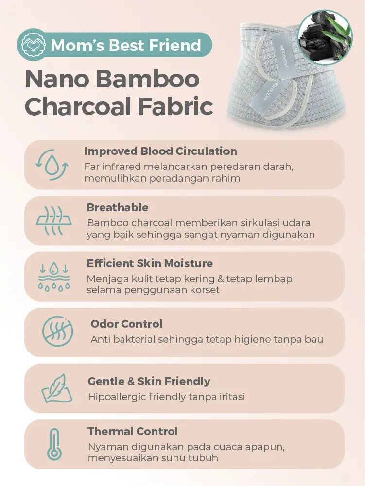 MOOIMOM Bamboo Postpartum Belly Band - Korset Setelah Melahirkan Caesar & Normal description image