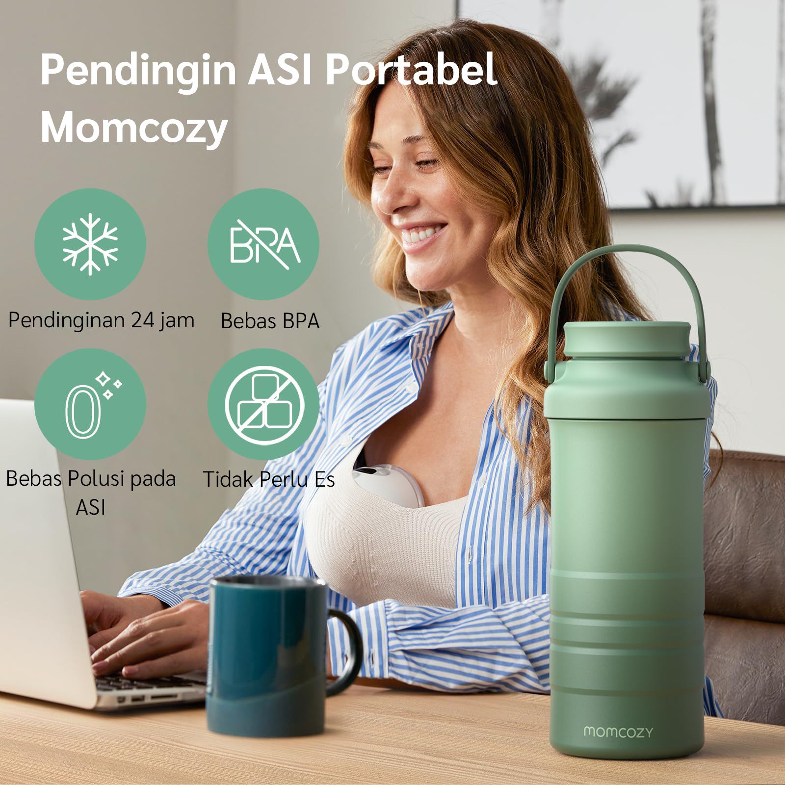 [PRE ORDER] Momcozy Portable Breast Milk Cooler for Outdoor 22oz (Green) description image