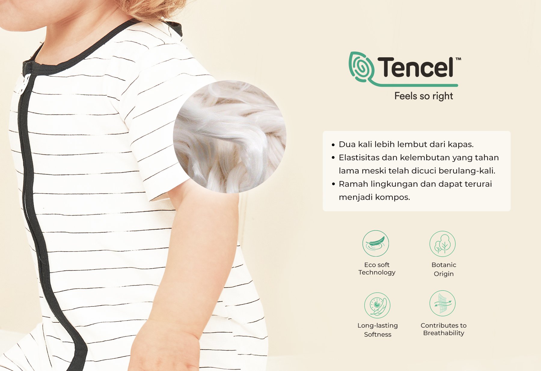 Nero Bianco Tencel™ 2 Way Zip Coverall - Baju Bayi Nyaman | Jumper Bayi description image