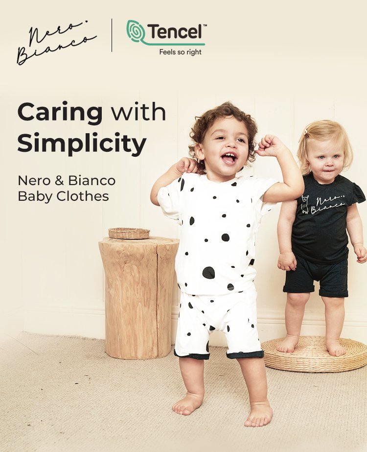 Nero Bianco Tencel™ Basic Button Coverall - Baju Bayi Nyaman | Jumpsuit Bayi | Sleepsuit Bayi description image