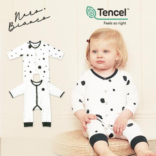 Nero Bianco Tencel™ Basic Button Coverall - Baju Bayi Nyaman | Jumpsuit Bayi | Sleepsuit Bayi