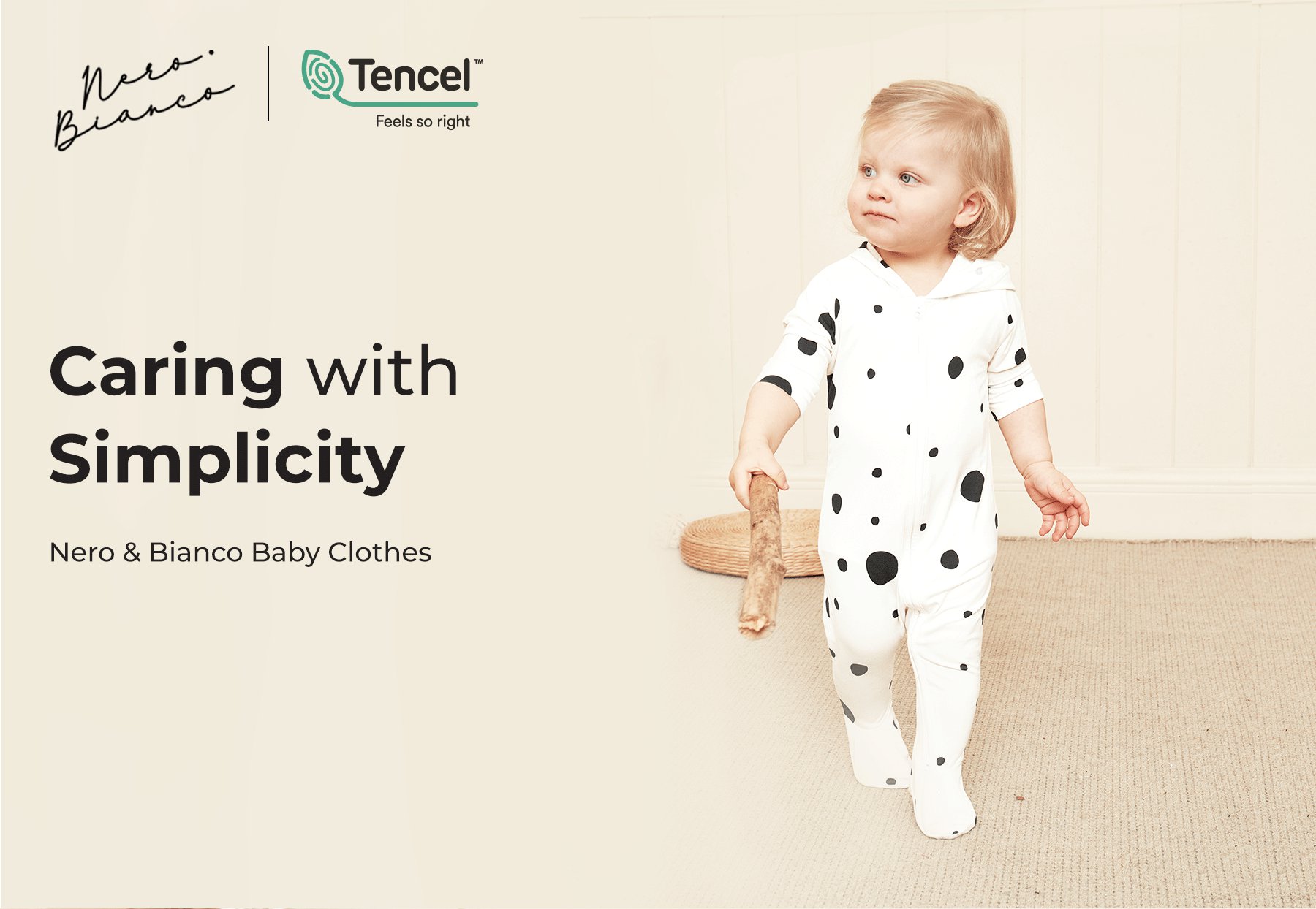 Nero Bianco Tencel™ Collar Coverall - Baju Bayi | Piyama Bayi | Sleepsuit description image