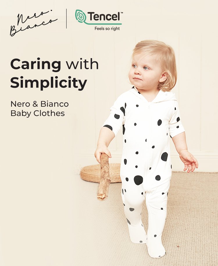 Nero Bianco Tencel™ Collar Coverall - Baju Bayi | Piyama Bayi | Sleepsuit description image