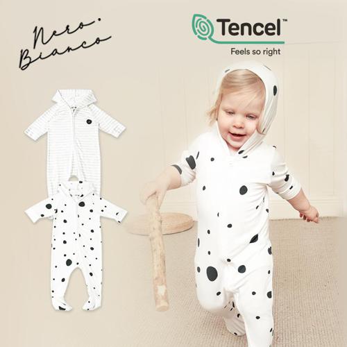 Nero Bianco Tencel™ Collar Coverall - Baju Bayi | Piyama Bayi | Sleepsuit