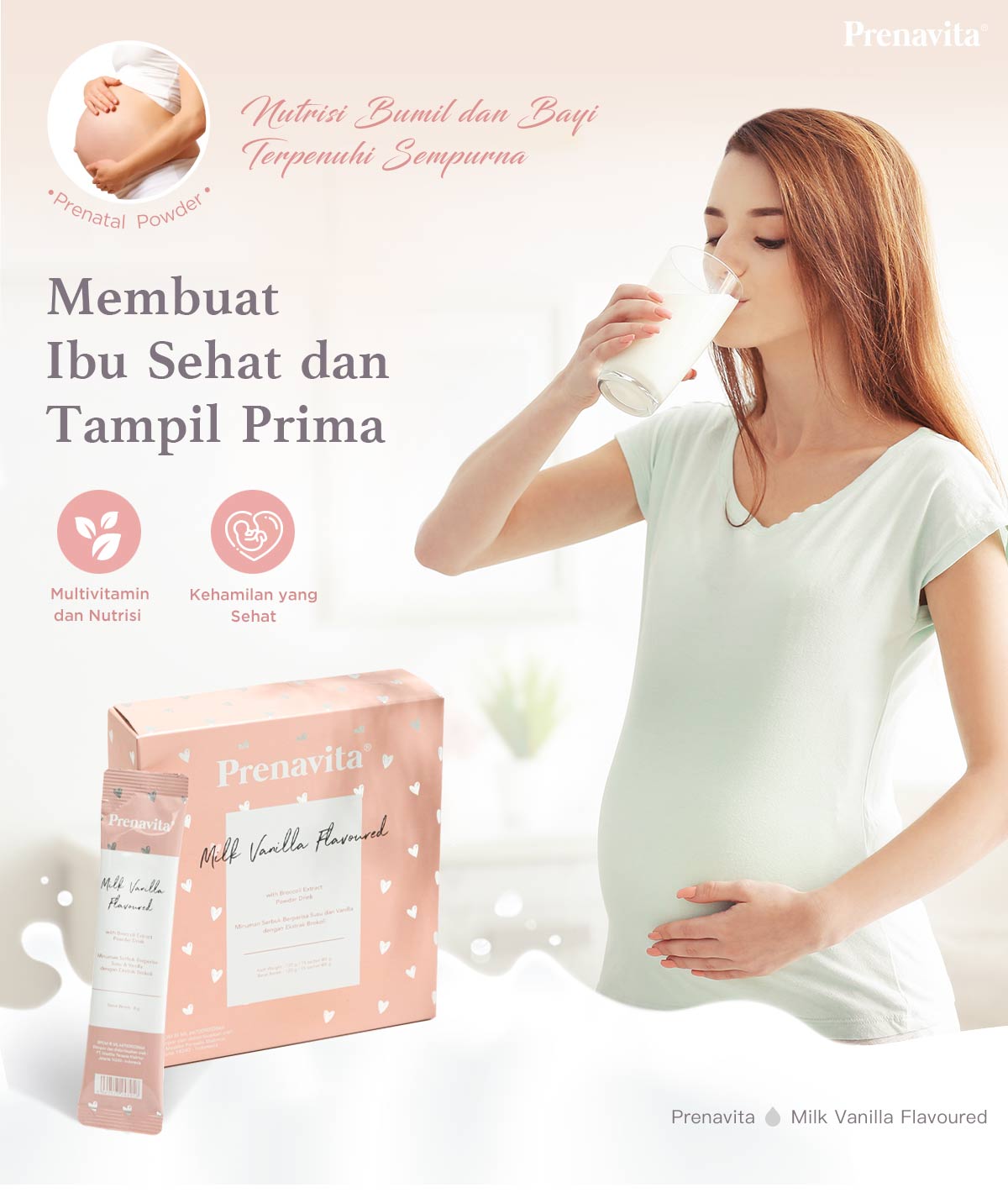 Prenavita Health Drink Milk Vanilla Flavoured - Minuman Nutrisi Kehamilan (15pcs) description image