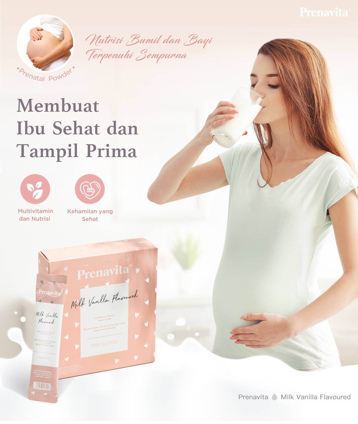 Prenavita Health Drink Milk Vanilla Flavoured Sachet - Minuman Nutrisi Kehamilan (2pcs) description image