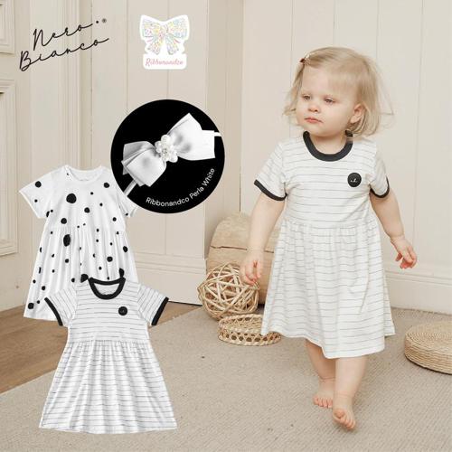 Playdate_B: Nero Bianco Tencel™ Frill Dress x Ribbonandco Perla Medium Variant White