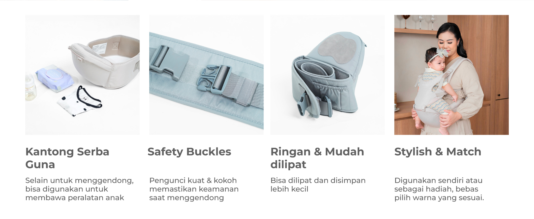 MOOIMOM Lightweight Hipseat Carrier - Gendongan Bayi description image