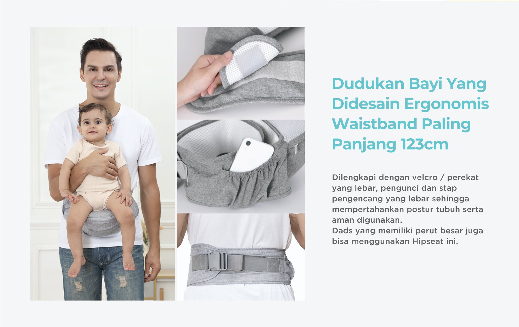 MOOIMOM Breathable Hipseat Carrier - Gendongan Bayi description image