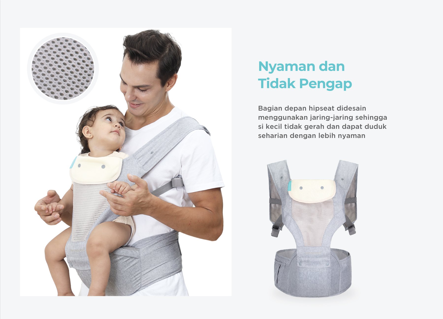 MOOIMOM Breathable Hipseat Carrier - Gendongan Bayi description image