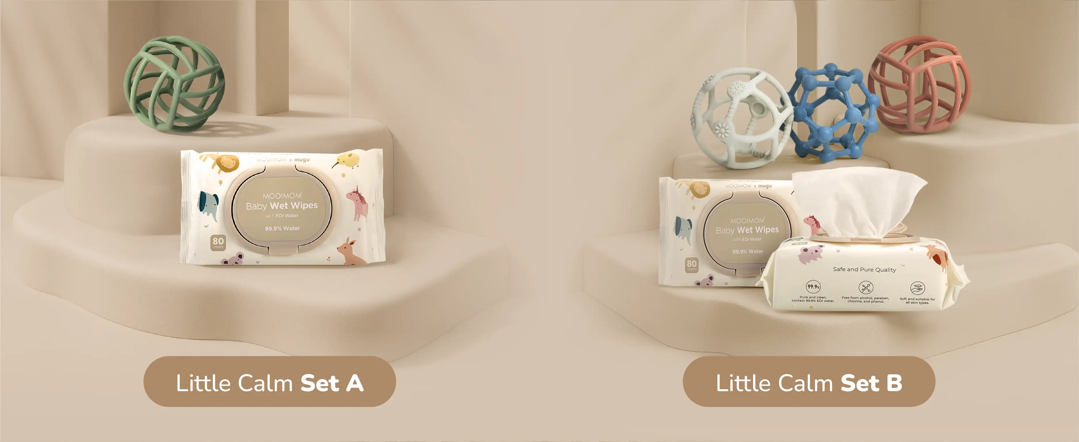 Little Calm Set A (1pcs MUGU Sensory Teether & 1pcs Wet Wipes) description image