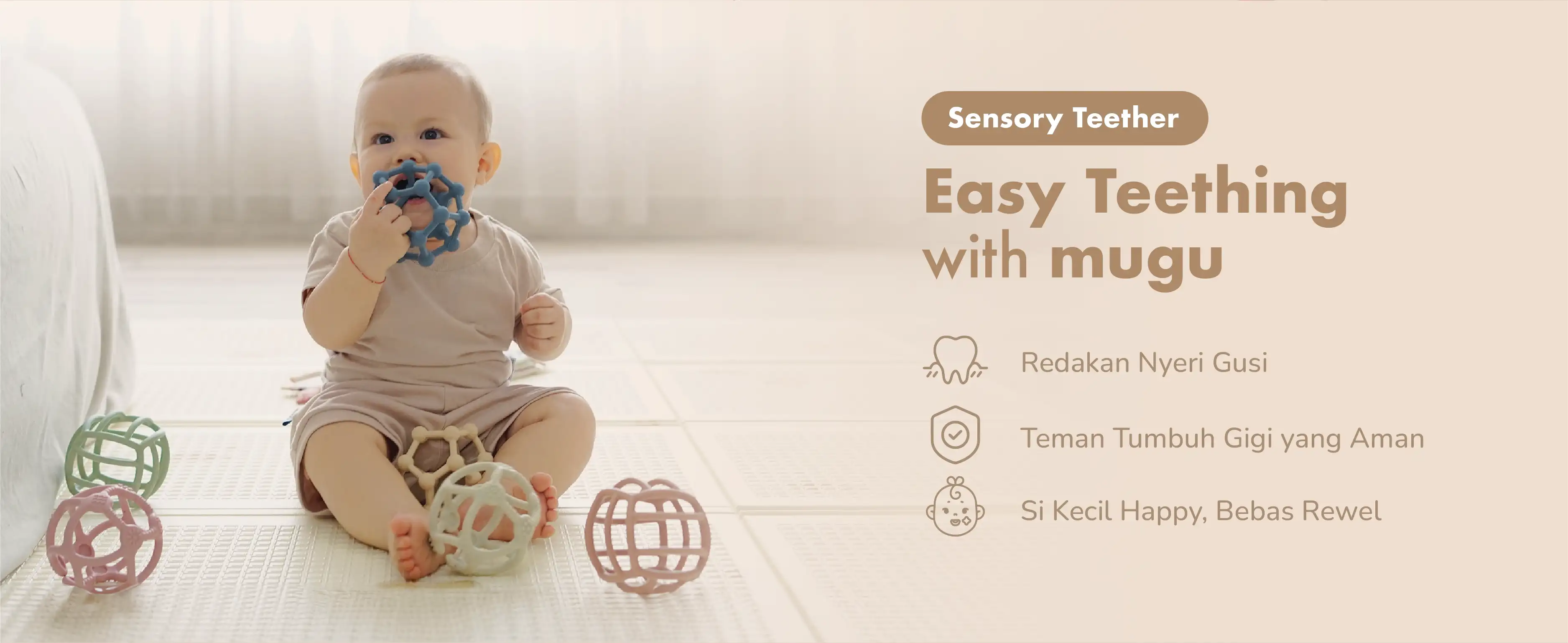 Little Calm Set A (1pcs MUGU Sensory Teether & 1pcs Wet Wipes) description image