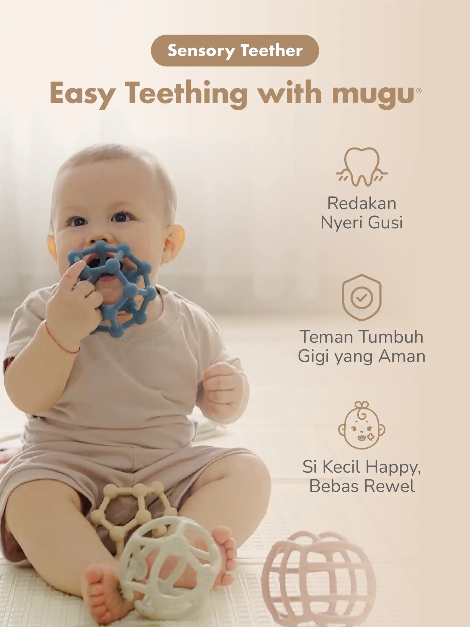 Little Calm Set A (1pcs MUGU Sensory Teether & 1pcs Wet Wipes) description image
