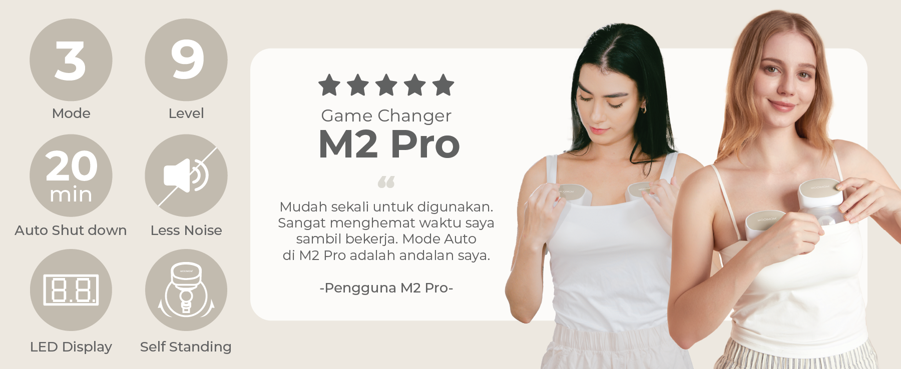 MOOIMOM Exclusive Kit Hands Free Electric Breast Pump M2 Pro (2pcs) with Cooler Bag x Elevit description image