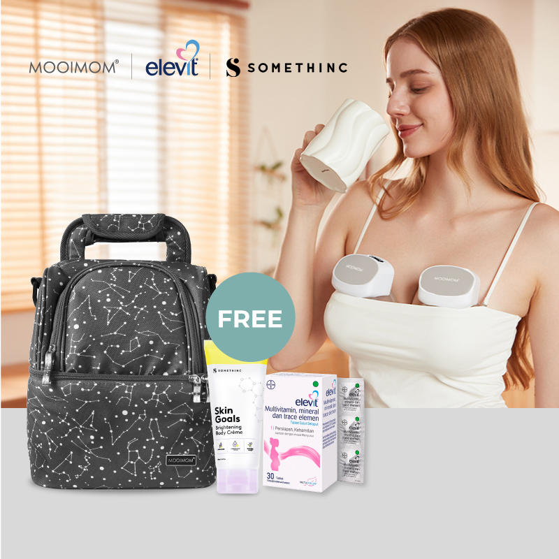 MOOIMOM Exclusive Kit Hands Free Electric Breast Pump M2 Pro (2pcs) with Cooler Bag x Elevit