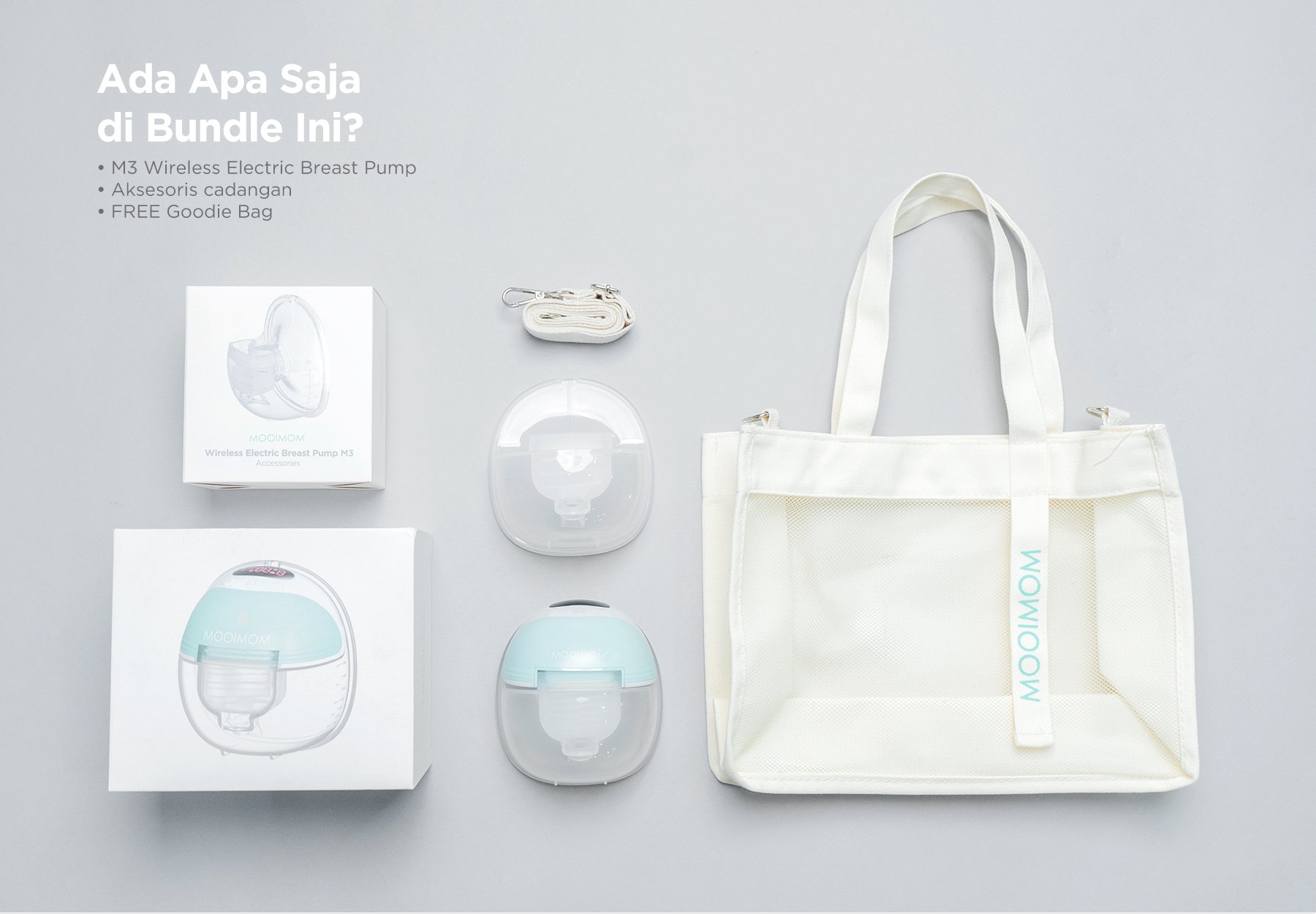 MOOIMOM Wireless Electric Breast Pump M3 Bundle Free Goodie Bag description image