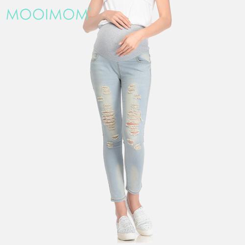 MOOIMOM Skinny Maternity Jeans With Rips Blue - Celana Jeans Hamil