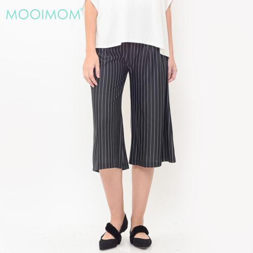 MOOIMOM Maternity Under The Bump Crepe Culottes In Stripe Black - Celana Pendek Hamil