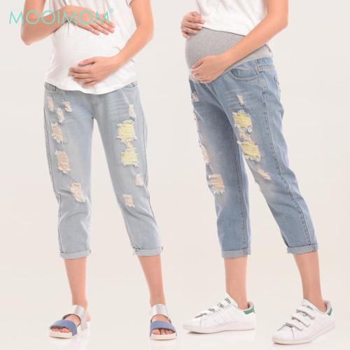 MOOIMOM New Boyfriend Maternity Jeans With Ripped - Celana Jeans Hamil