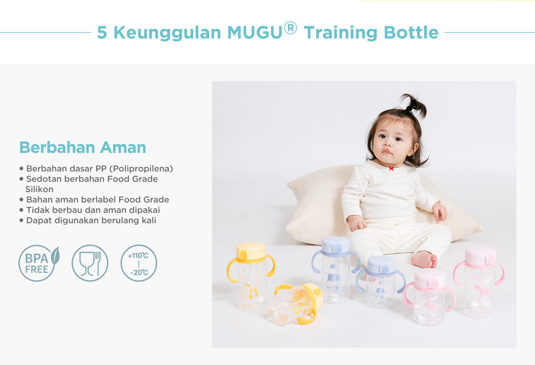 MUGU Training Bottle 220ml - Botol Minum Bayi Anak description image