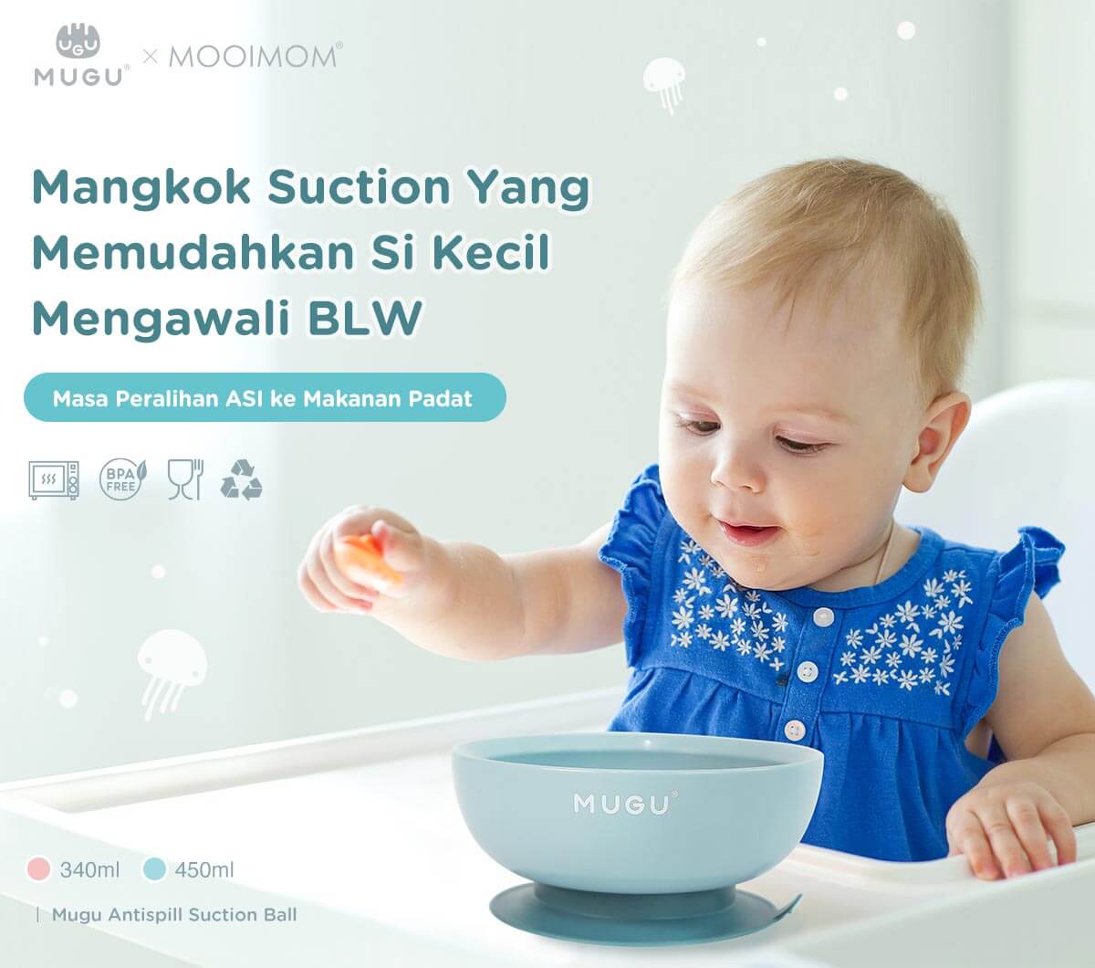 MUGU Antispill Suction Bowl 340ml - Mangkok Tempat Makan Bayi description image