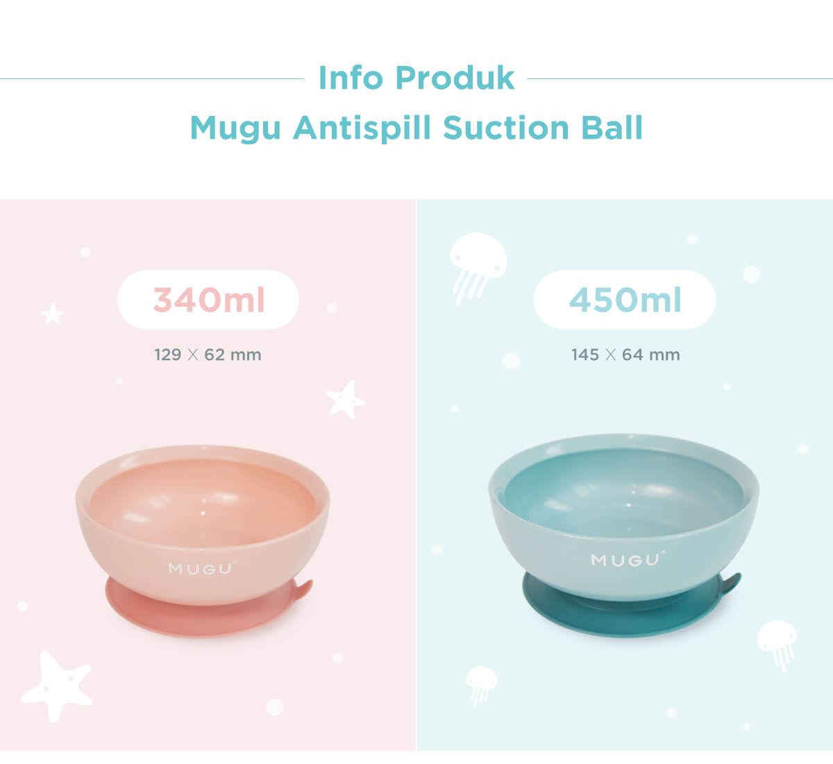 MUGU Antispill Suction Bowl 340ml - Mangkok Tempat Makan Bayi description image