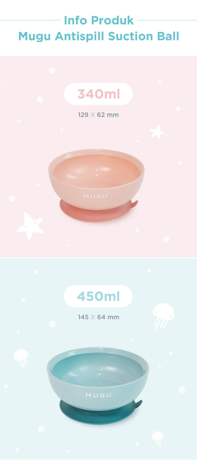 MUGU Antispill Suction Bowl 340ml - Mangkok Tempat Makan Bayi description image