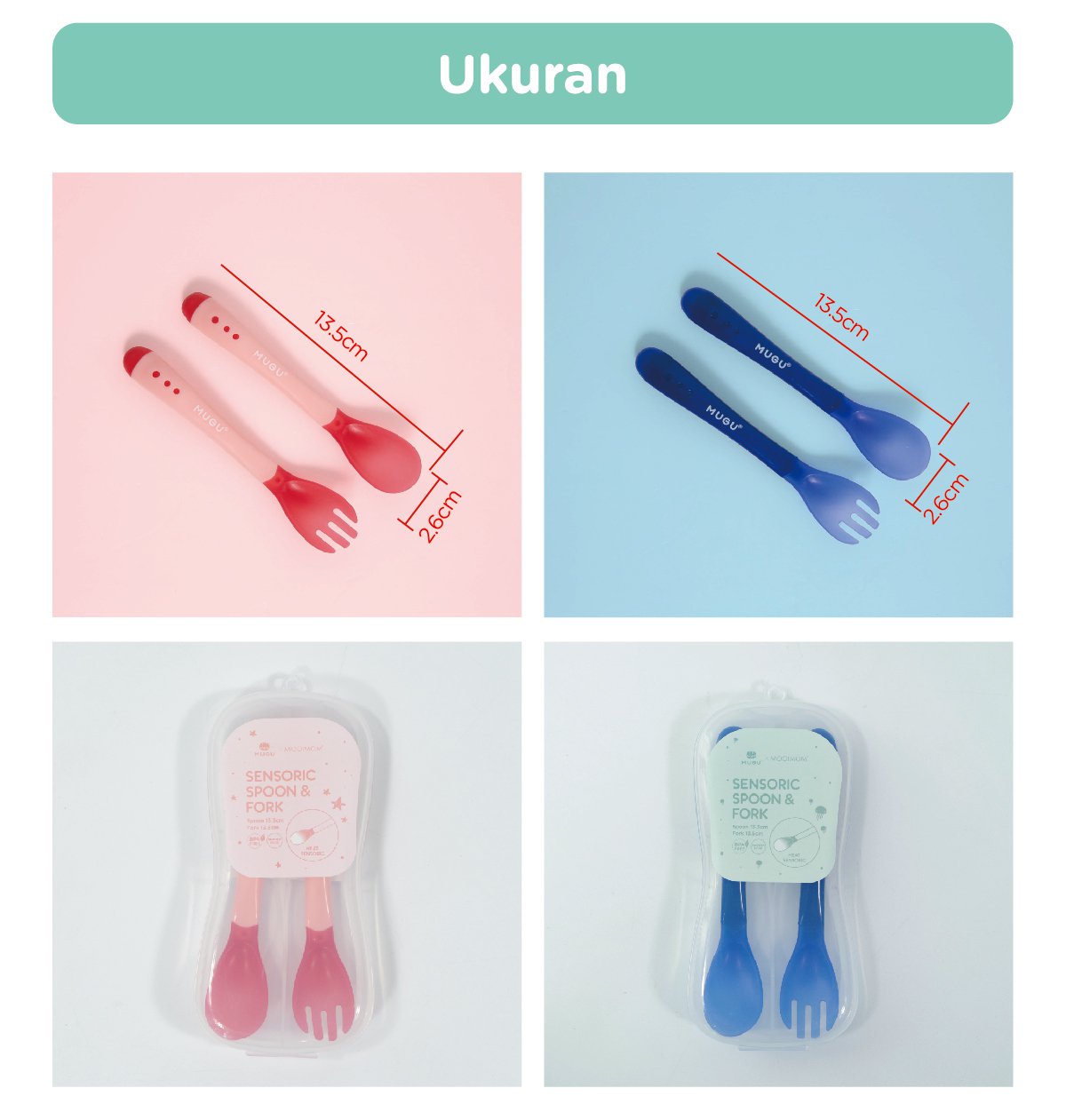 MUGU Sensoric Spoon & Fork - Sendok Garpu Bayi dengan Indikator Panas description image