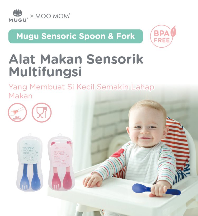 MUGU Sensoric Spoon & Fork - Sendok Garpu Bayi dengan Indikator Panas description image