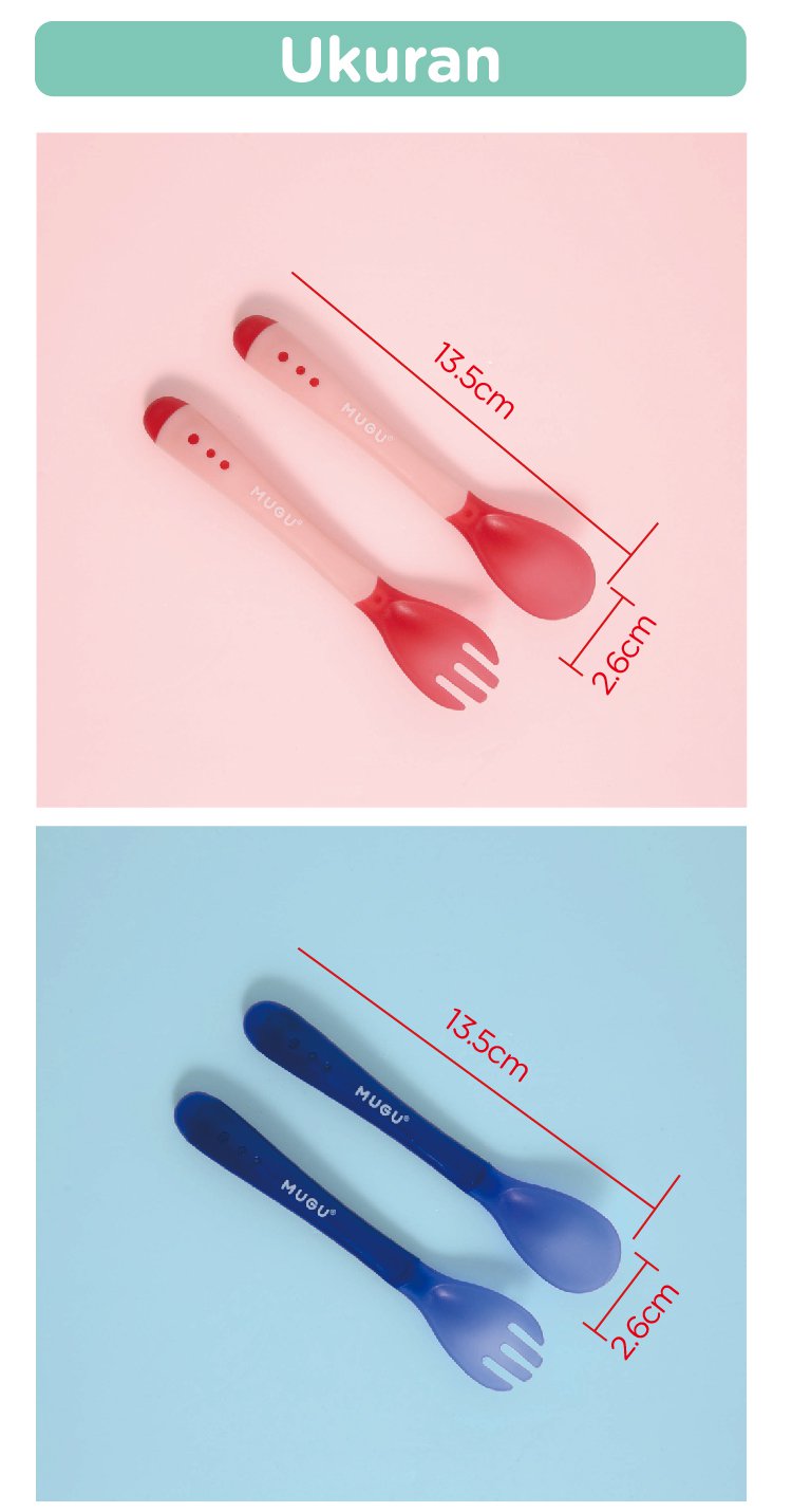 MUGU Sensoric Spoon & Fork - Sendok Garpu Bayi dengan Indikator Panas description image