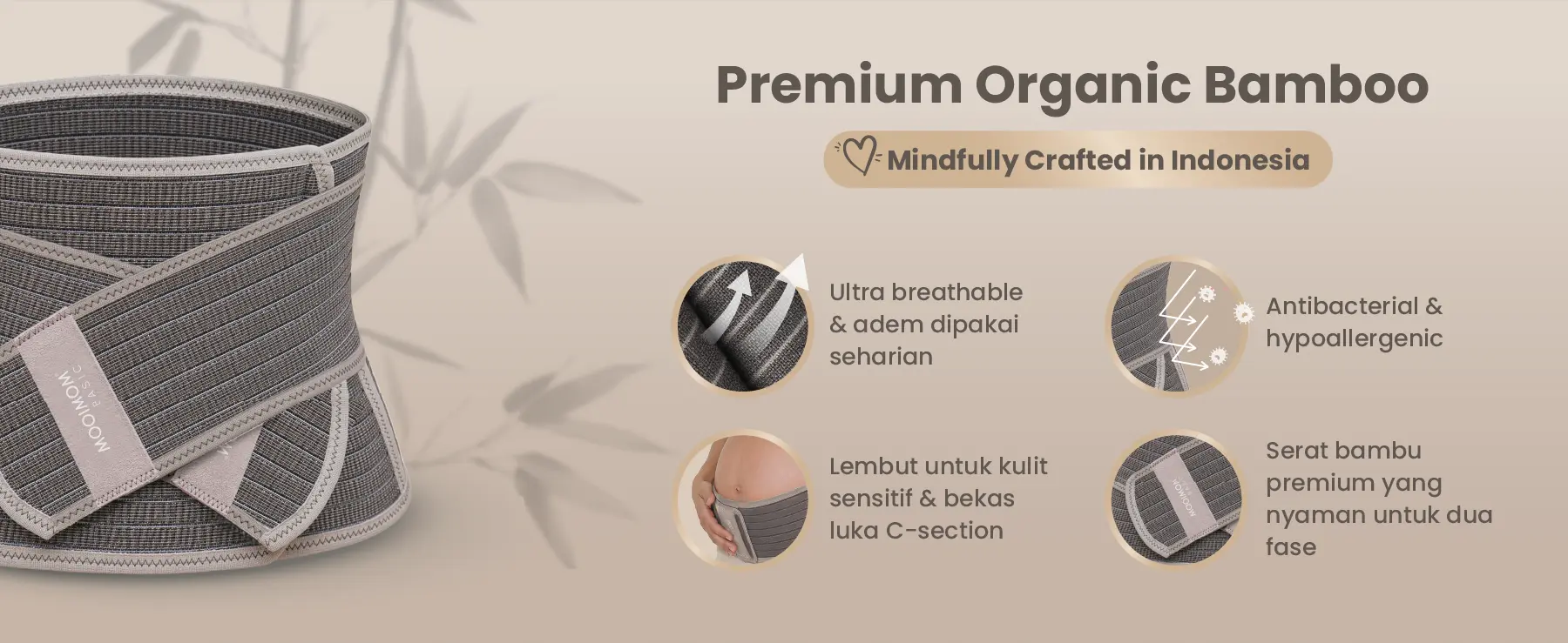 [PRE ORDER] MOOIMOM Basic 2in1 Bamboo Postpartum Corset description image