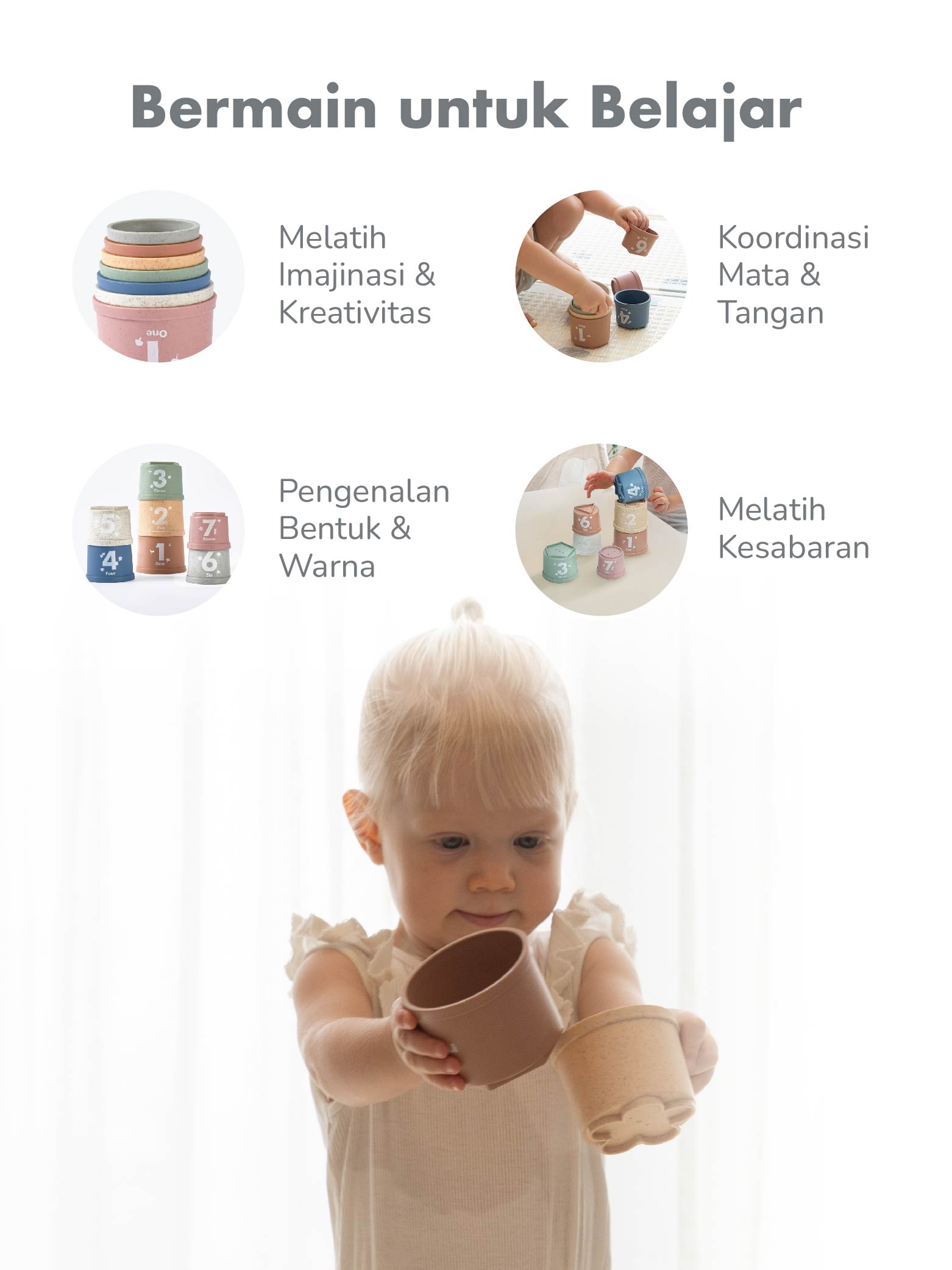 mugu Sensory Cup Toys - Mainan Susun Montessori Edukatif description image