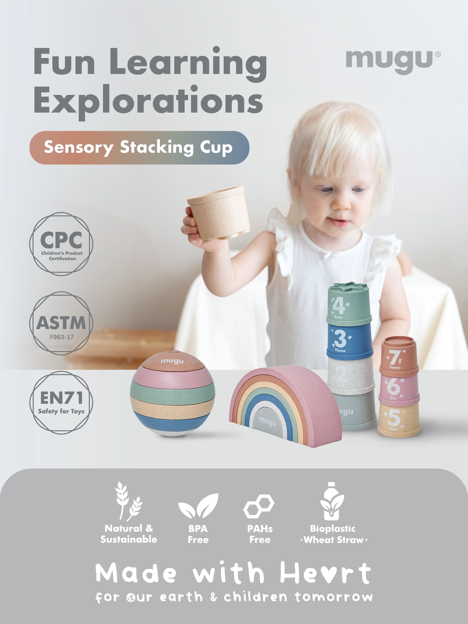 mugu Sensory Cup Toys - Mainan Susun Montessori Edukatif description image