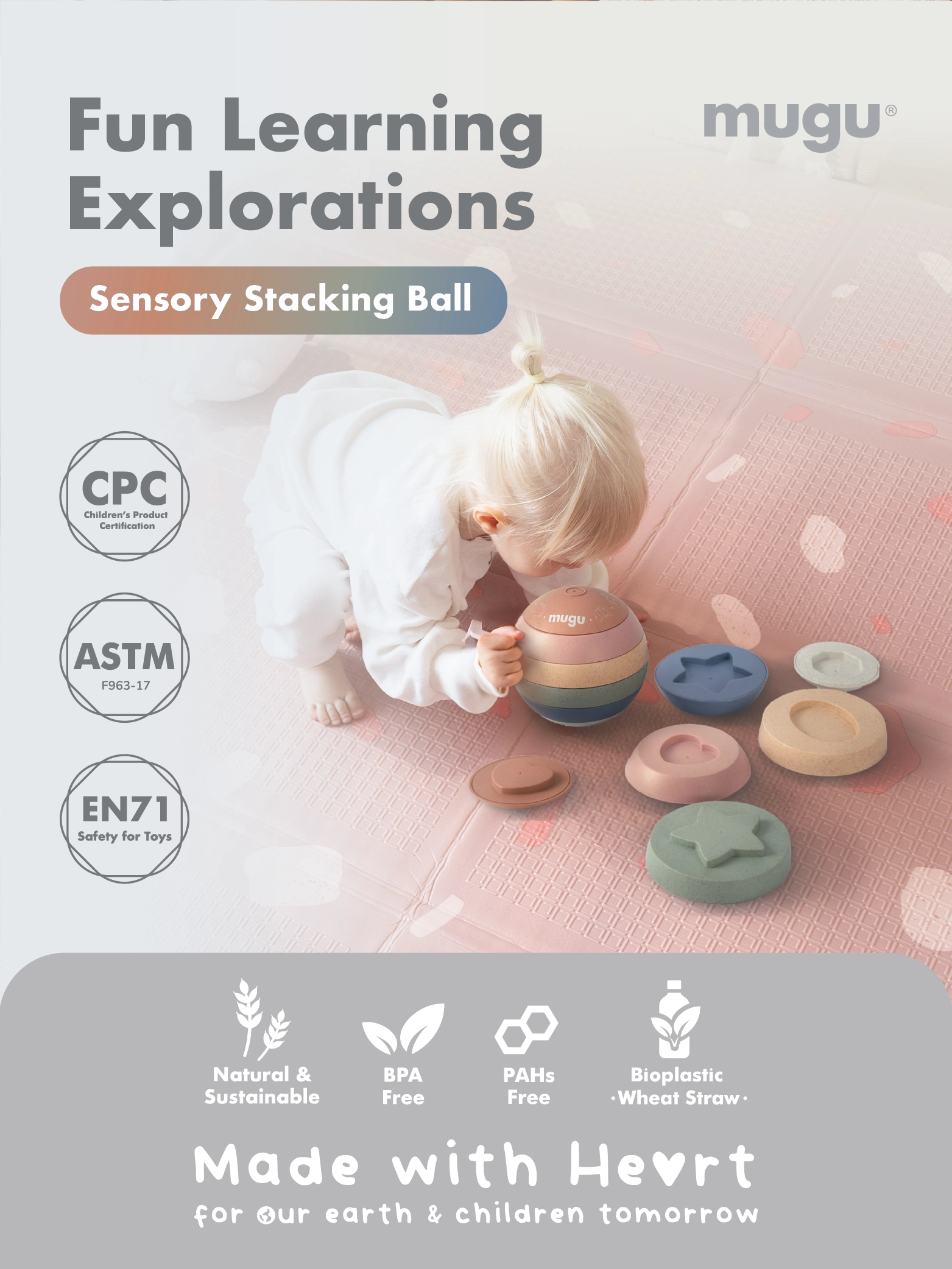 mugu sensory stacking ball - Mainan Susun Montessori Edukatif description image