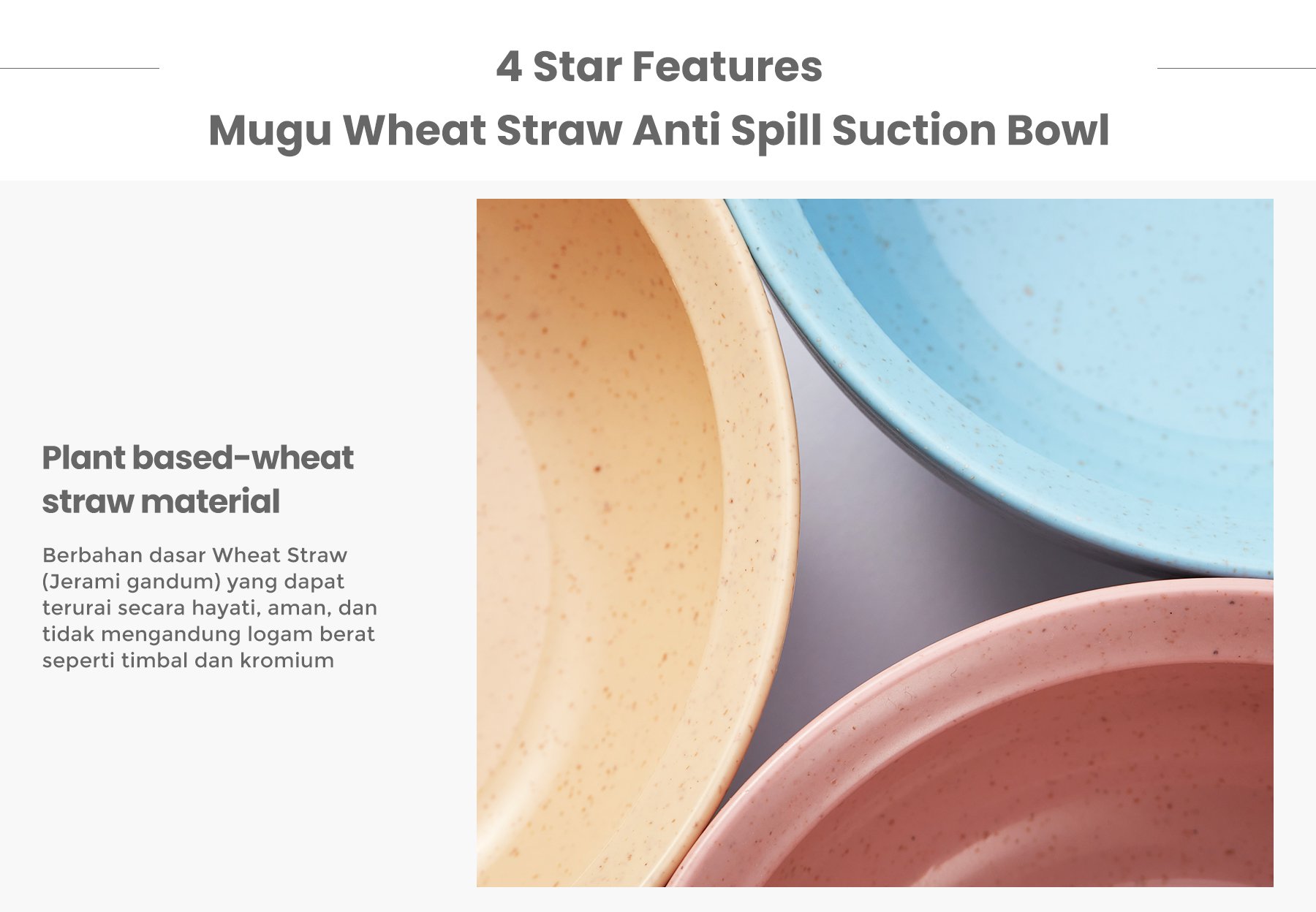 mugu wheat straw antispill suction bowl (340 ml) - Mangkok Tempat Makan Bayi description image