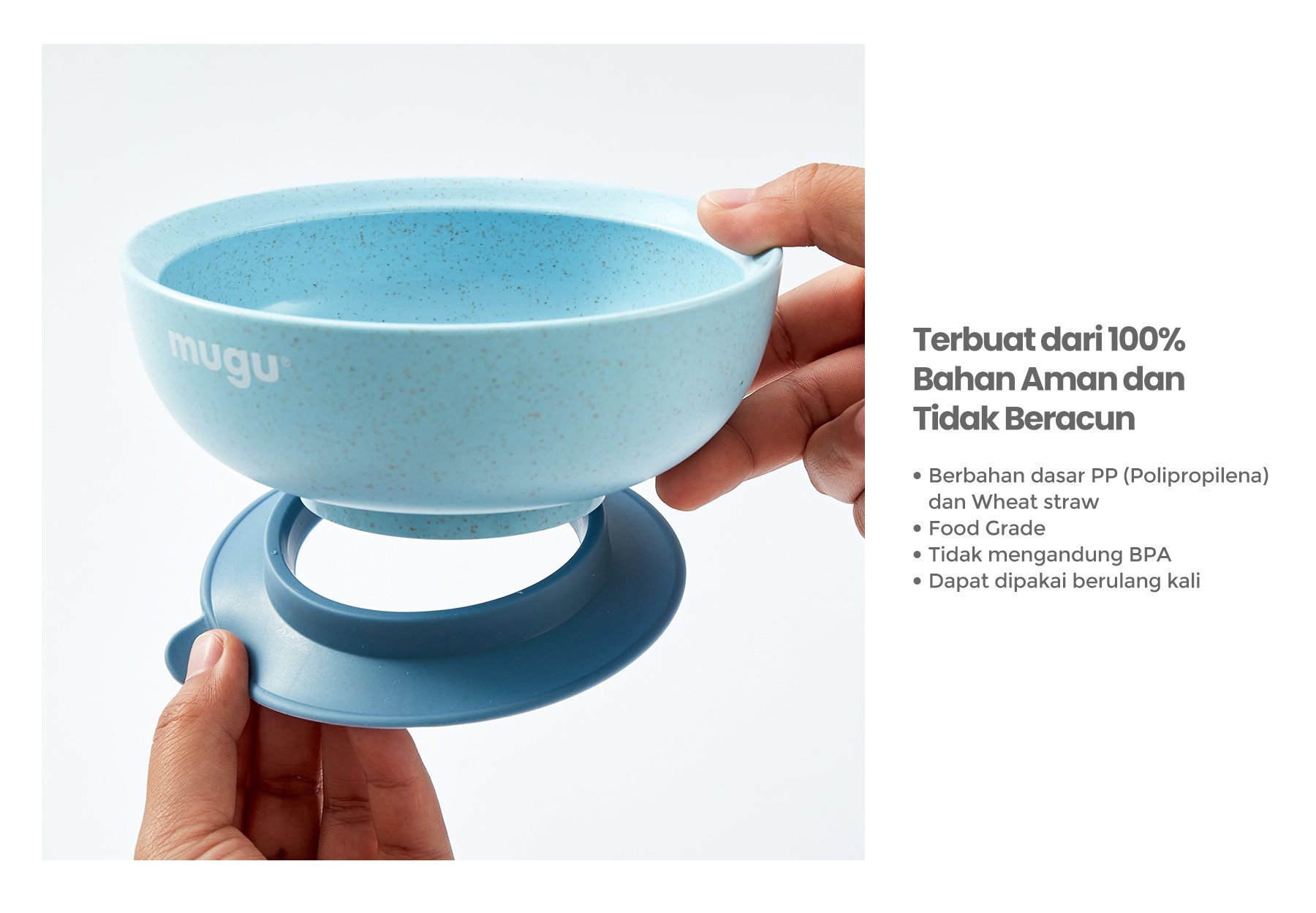 mugu wheat straw antispill suction bowl (340 ml) - Mangkok Tempat Makan Bayi description image