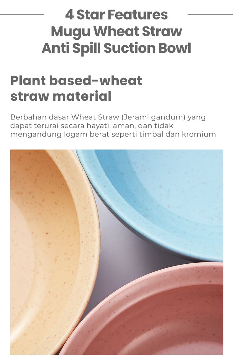 mugu wheat straw antispill suction bowl (340 ml) - Mangkok Tempat Makan Bayi description image