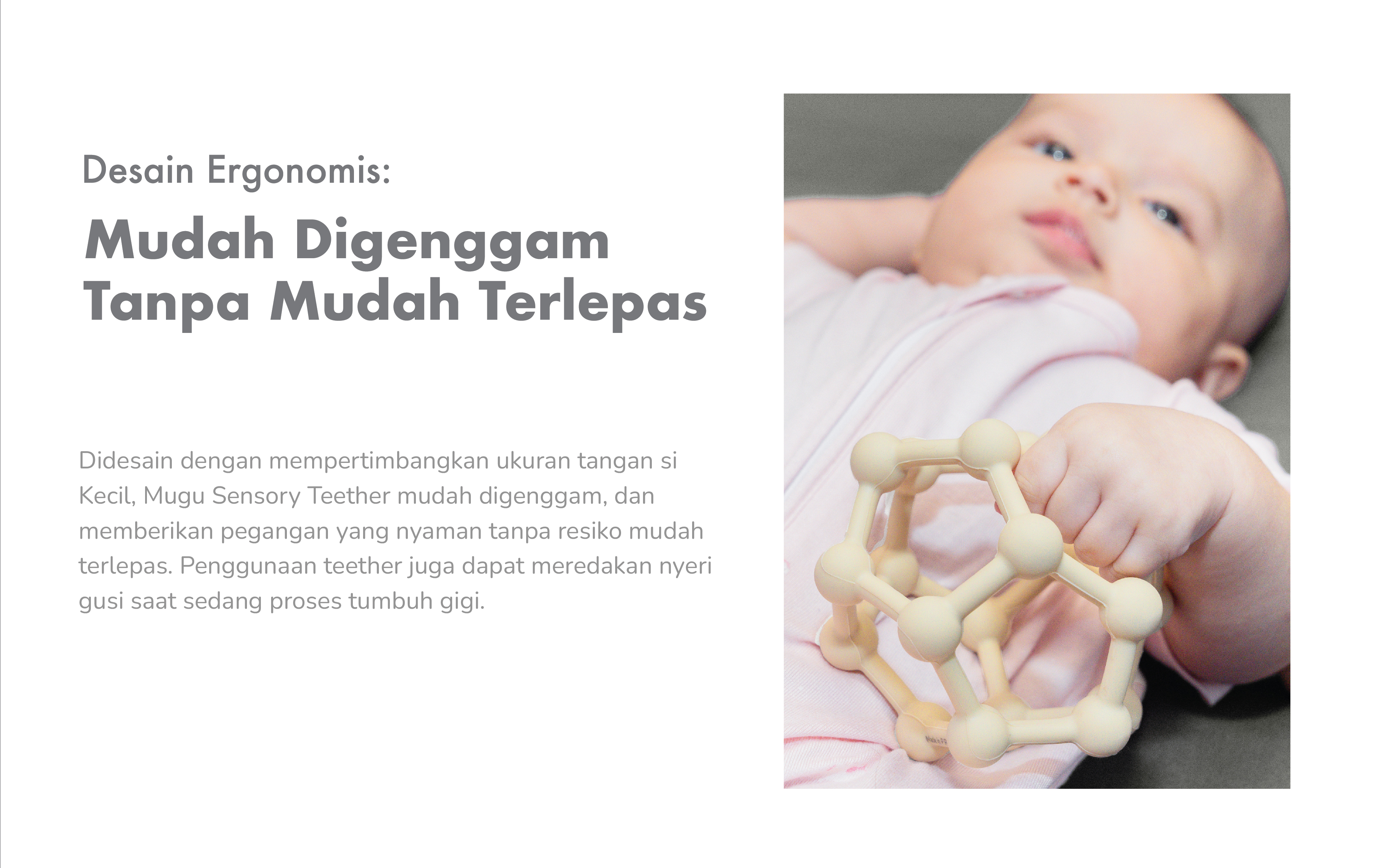 mugu Hearts' Mate Sensory Teether - Gigitan Bayi Silicone Food Grade description image