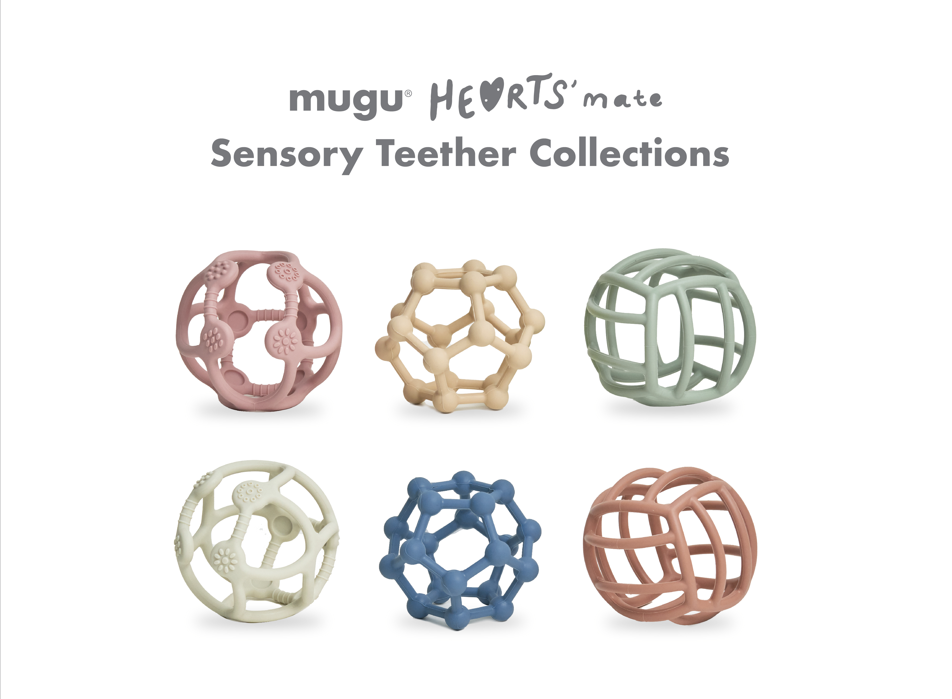 mugu Hearts' Mate Sensory Teether - Gigitan Bayi Silicone Food Grade description image