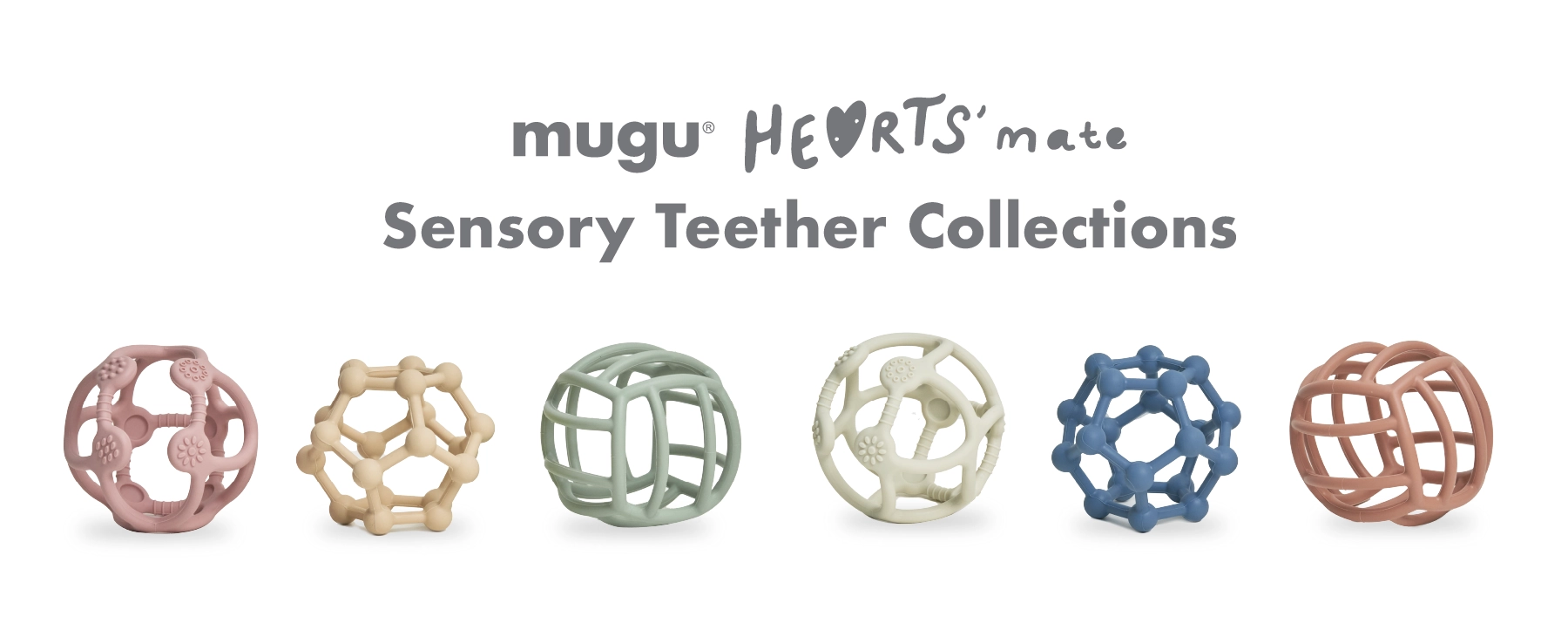 mugu Hearts' Mate Sensory Teether - Gigitan Bayi Silicone Food Grade description image