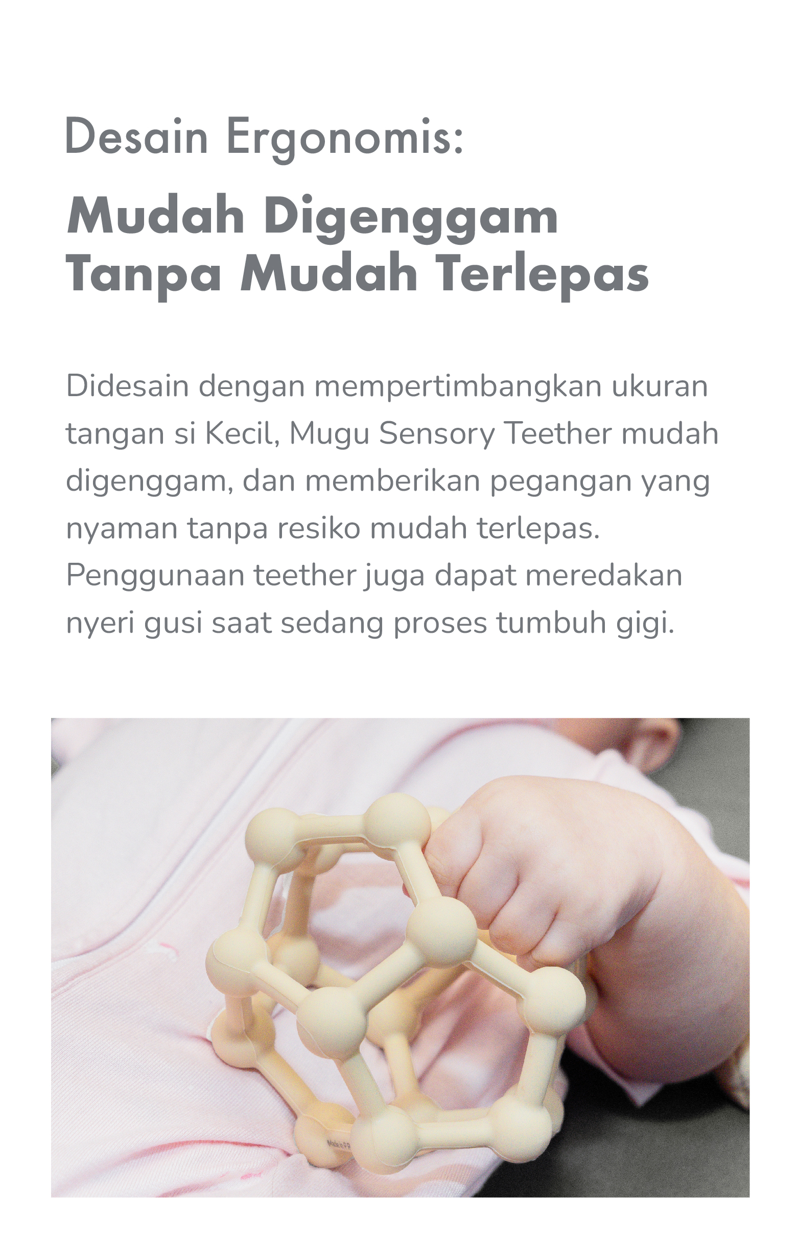 mugu Hearts' Mate Sensory Teether - Gigitan Bayi Silicone Food Grade description image