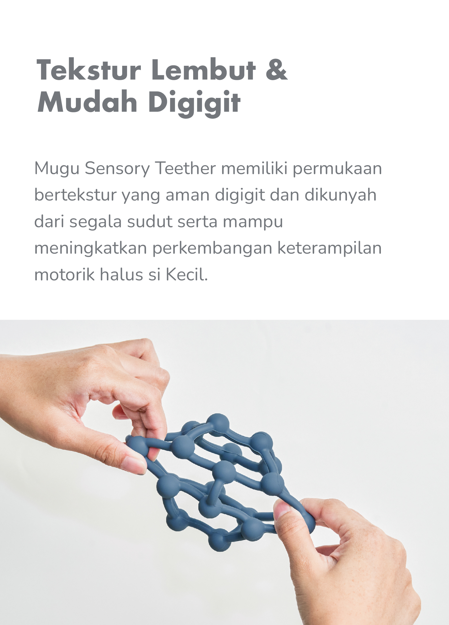 mugu Hearts' Mate Sensory Teether - Gigitan Bayi Silicone Food Grade description image