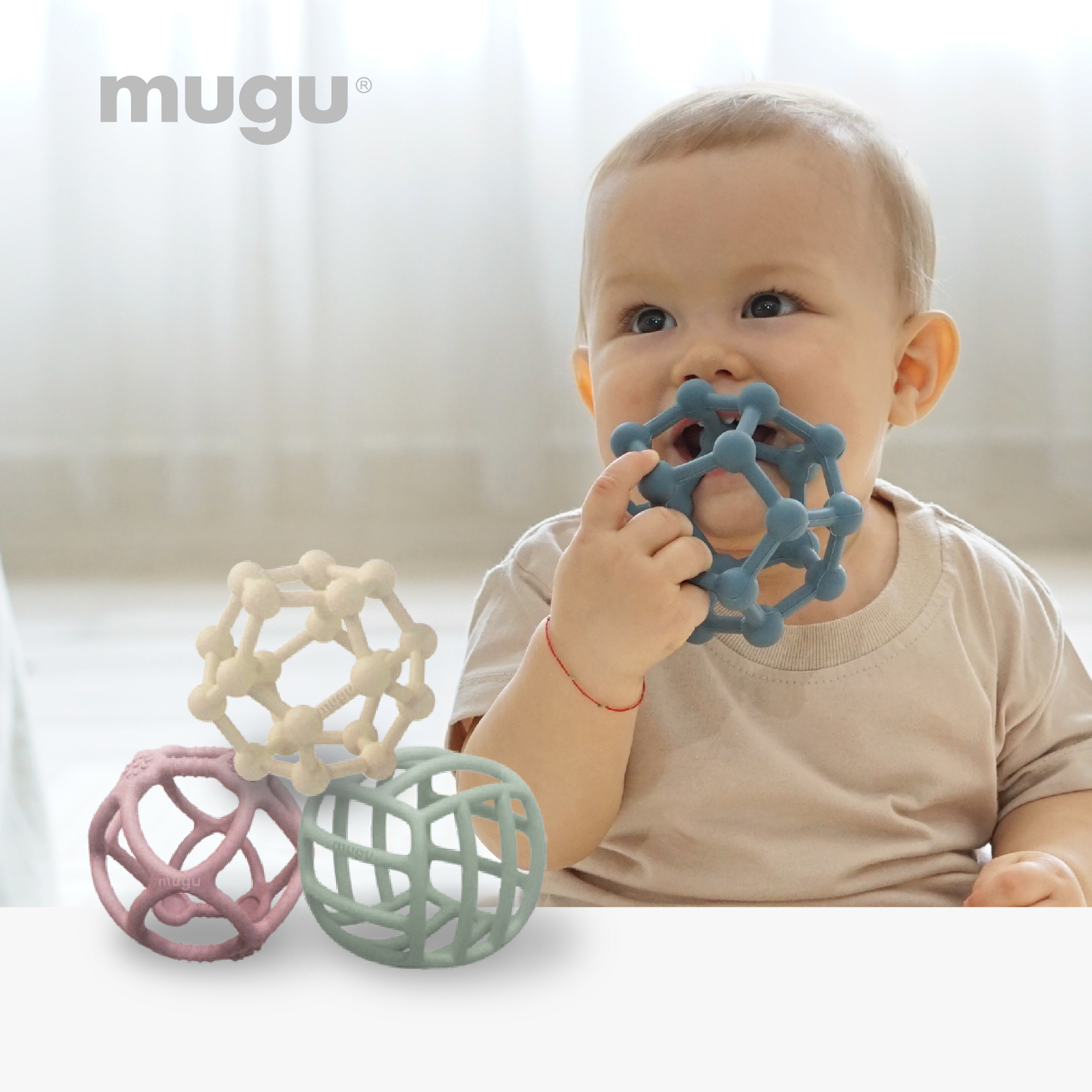 mugu Hearts' Mate Sensory Teether - Gigitan Bayi Silicone Food Grade