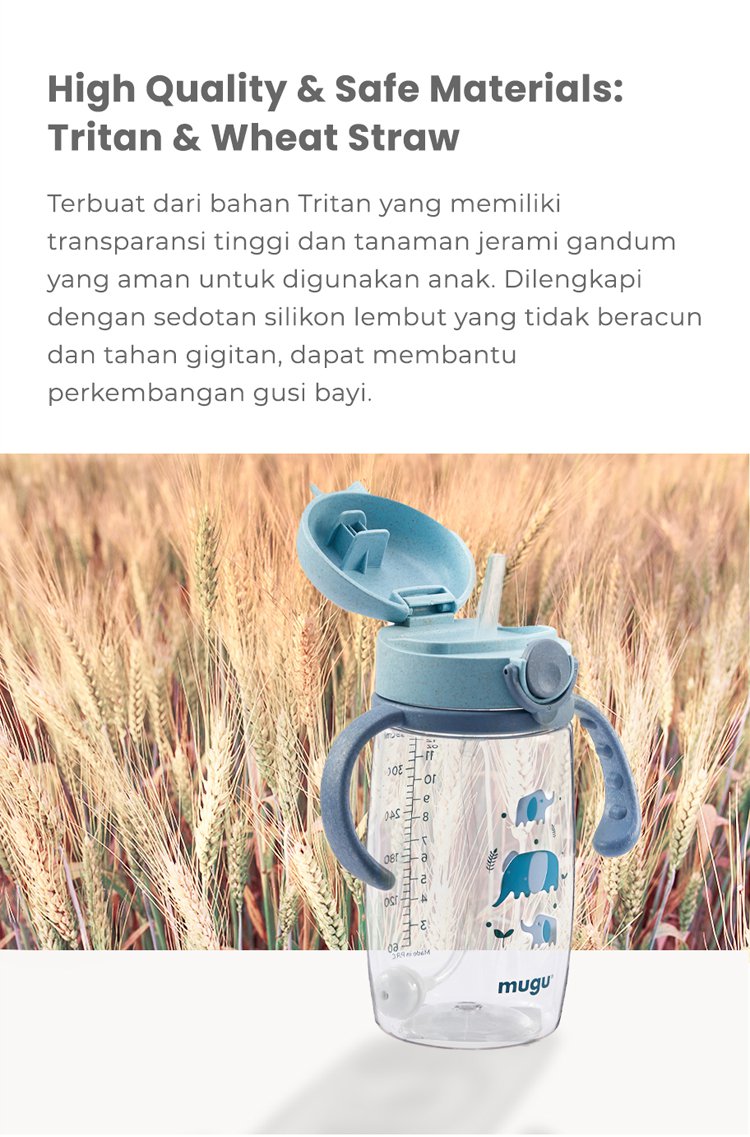 mugu wheat straw tritan training bottle (220ml) - Botol Minum Bayi/Anak description image